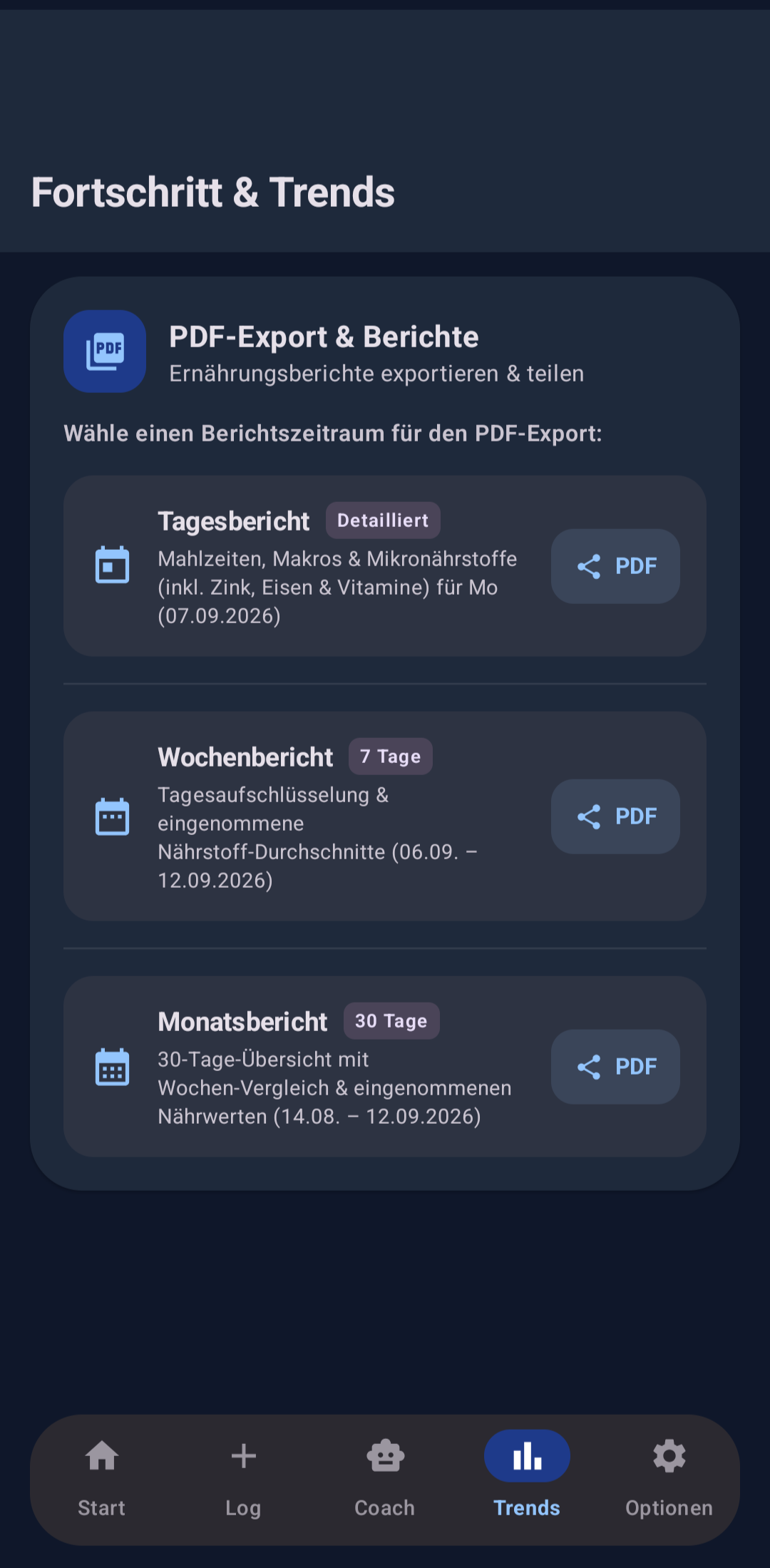 PDF-Export & Berichte in Nahrio AI