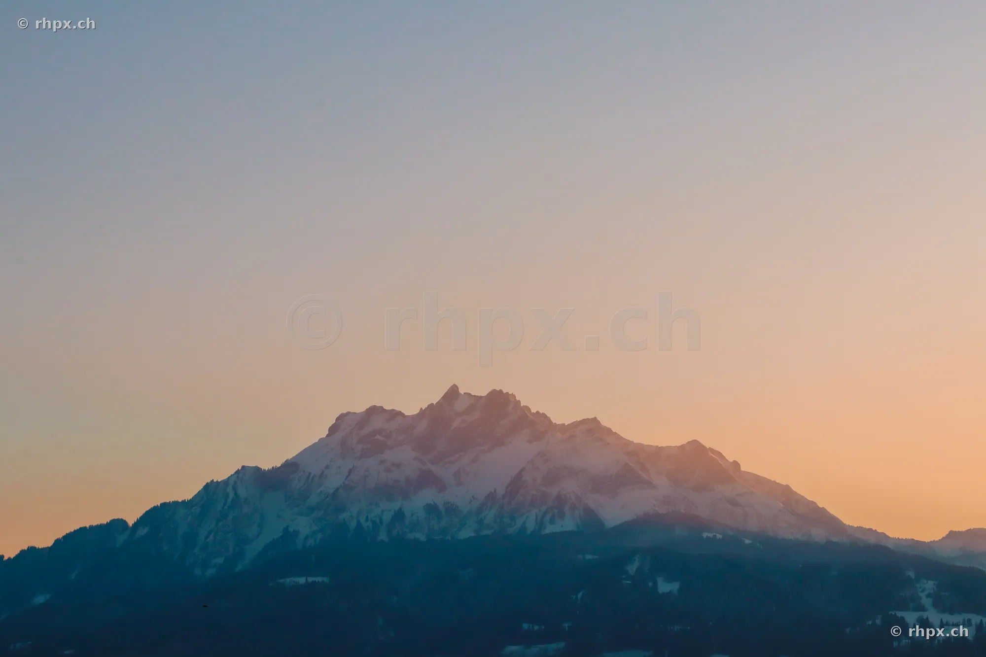 Mount Pilatus mountain range in Central Switzerland at sunset