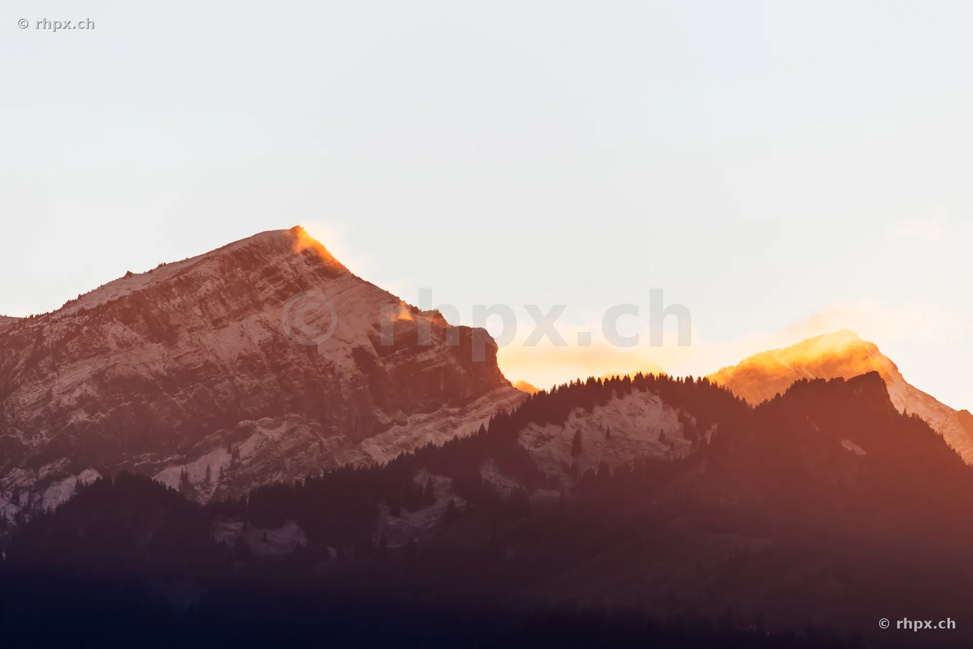 The peaks of the Mount Pilatus massif in the evening sun