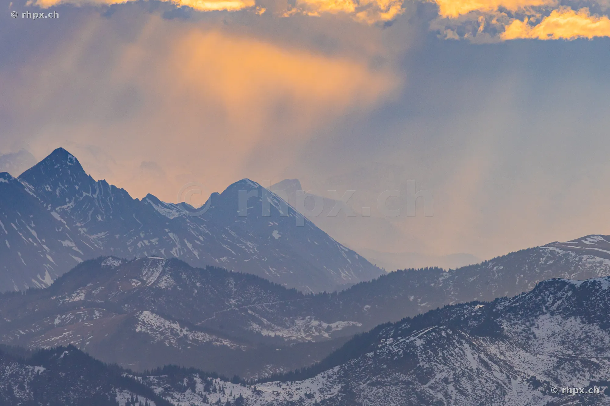 View of the Pilatus massif in Central Switzerland in evening light
