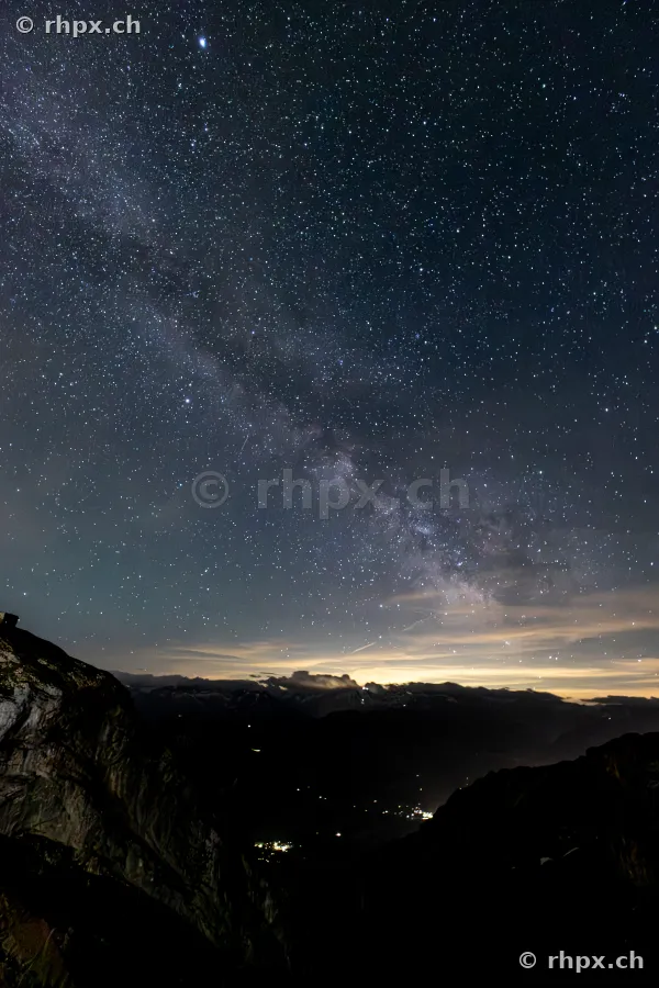 View of the Pilatus mountain massif at night beneath the band of the Milky Way.