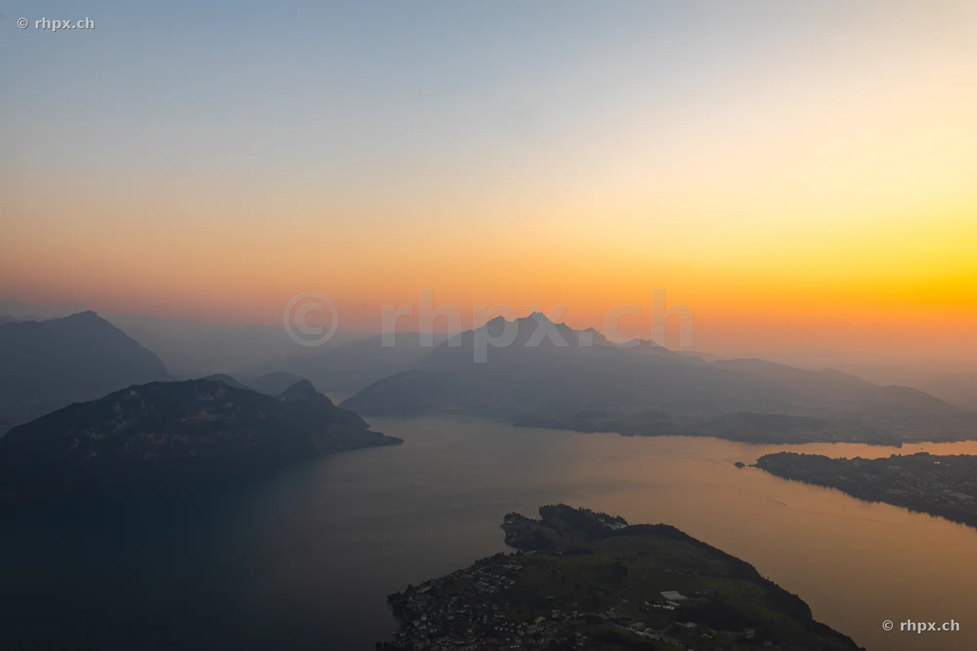View of Lake Lucerne and Mount Pilatus in the evening light