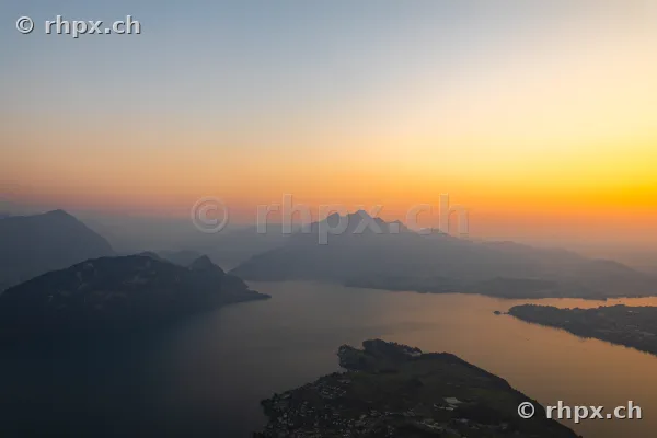 View of Lake Lucerne and Mount Pilatus in the evening light