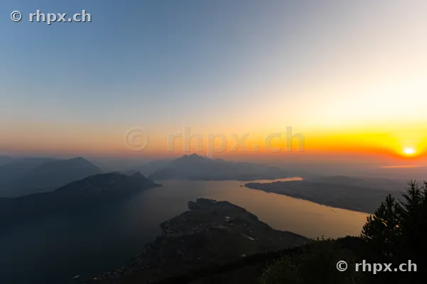View of Mount Pilatus and Lake Lucerne during sunset