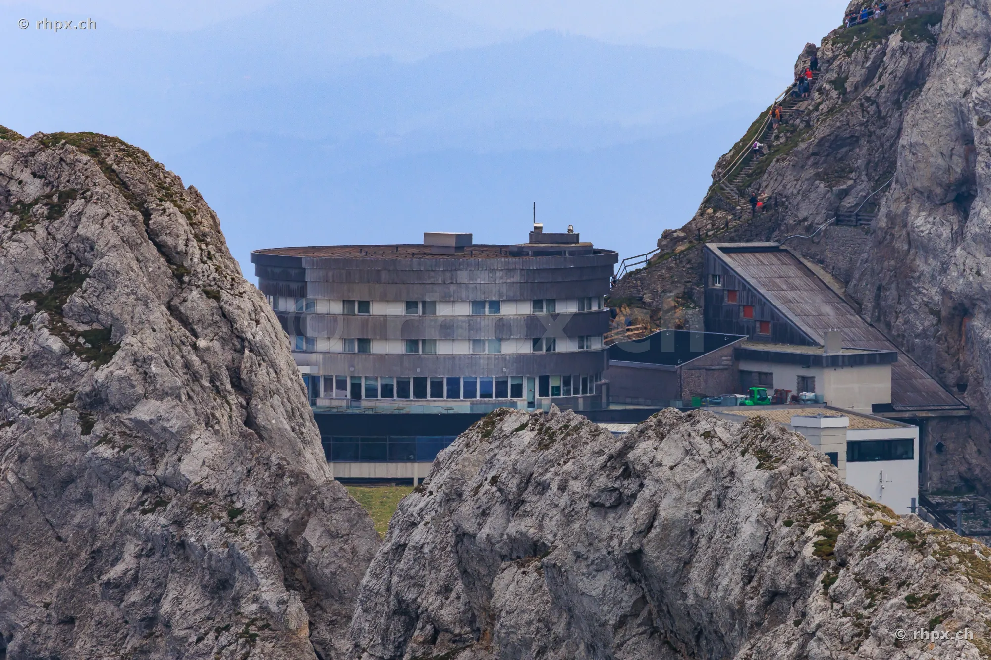 Hotel Bellevue embedded in the rock formations of Mount Pilatus