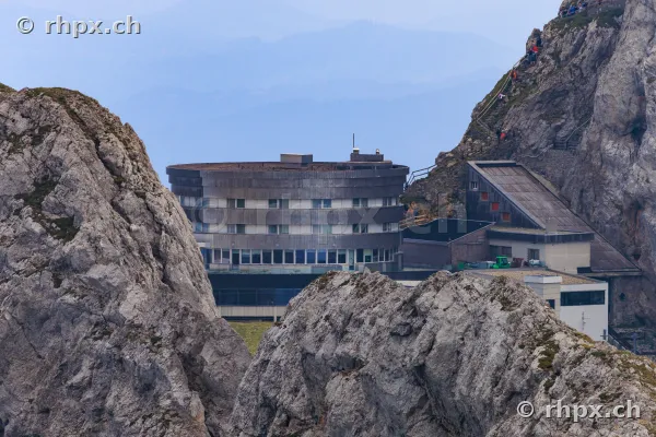 Hotel Bellevue embedded in the rock formations of Mount Pilatus