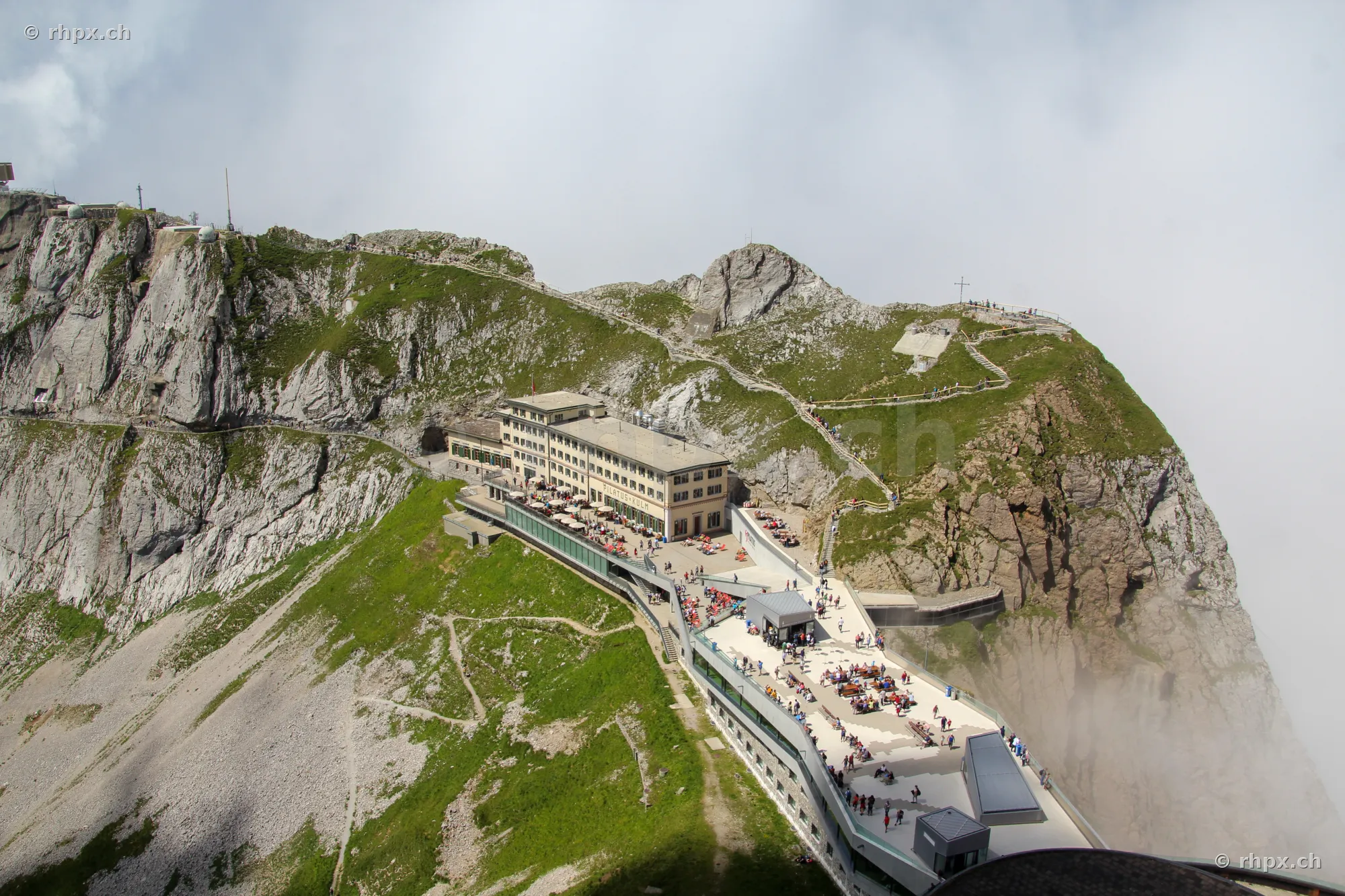 Hotel Bellevue on Pilatus Kulm with surrounding rocky landscape
