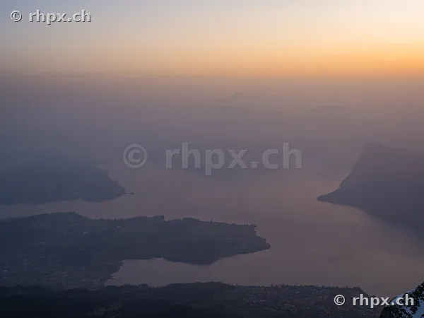 Aerial view from Mount Pilatus over Lake Lucerne in soft light