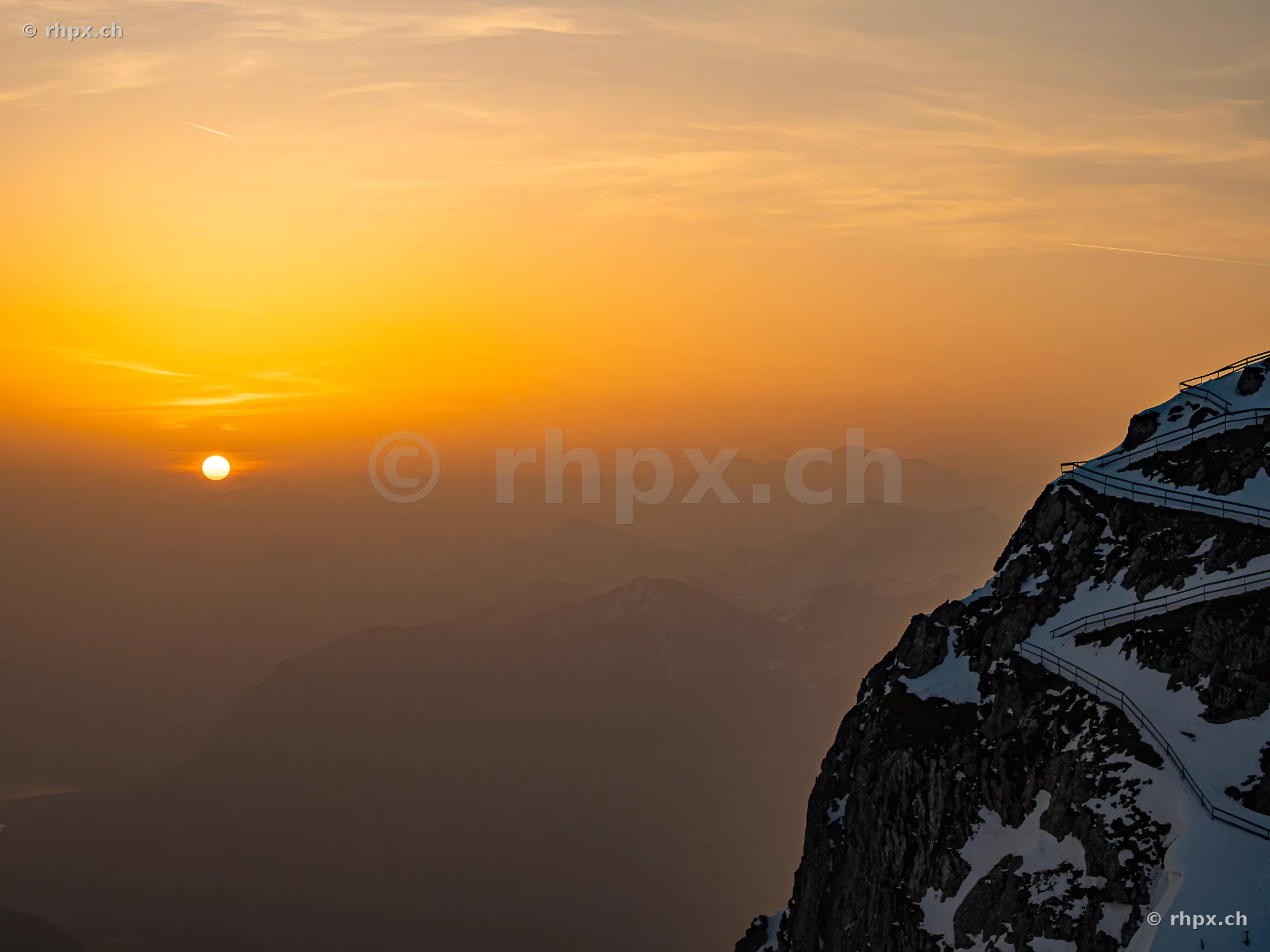 View of the Pilatus summit path in the evening light