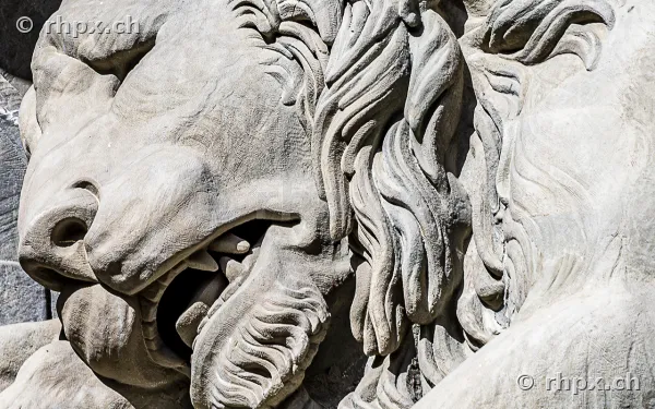 Close-up of the stone lion's head from the Lion Monument in Lucerne