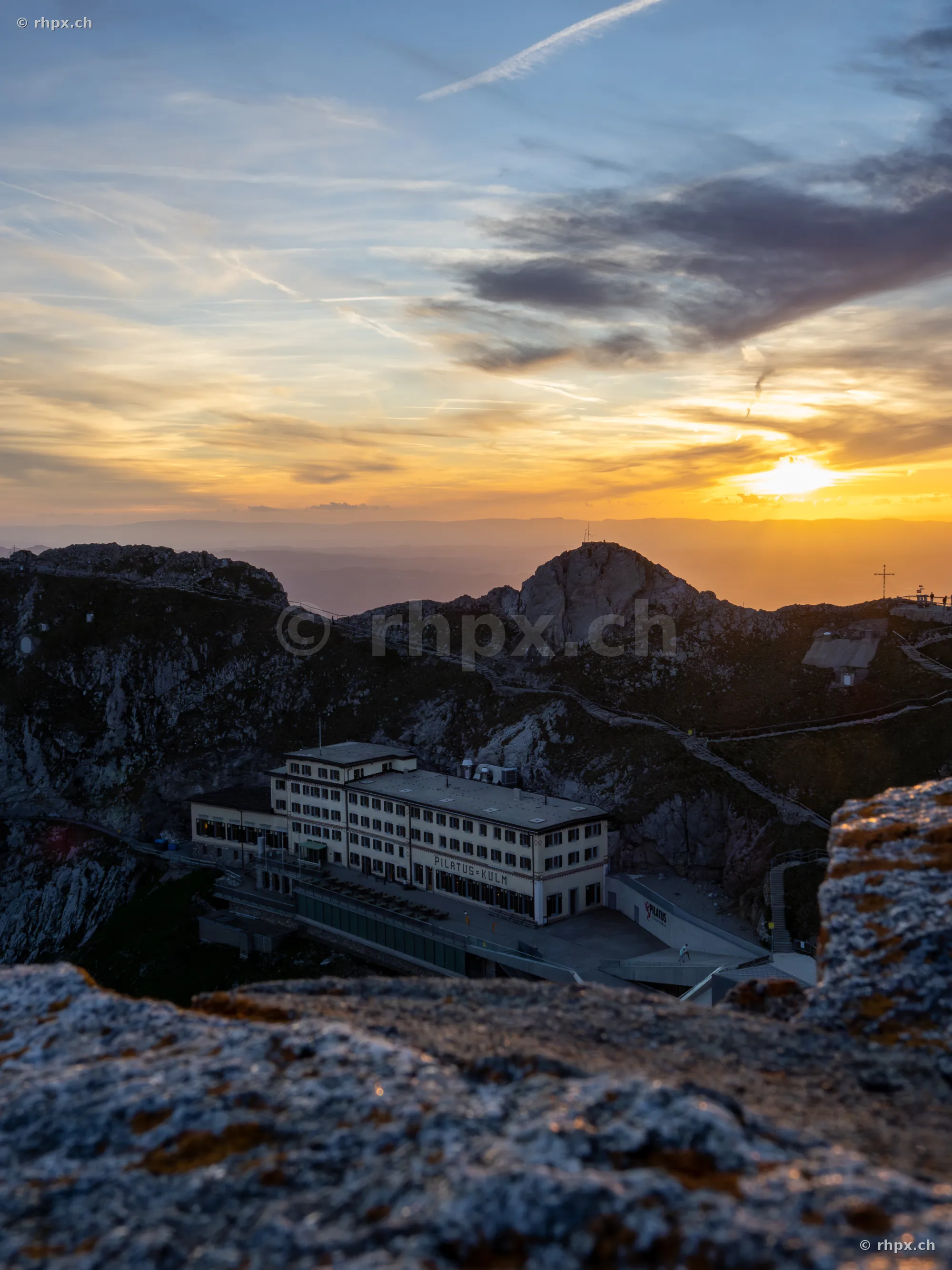 Hotel Pilatus-Kulm on Mount Pilatus at sunset