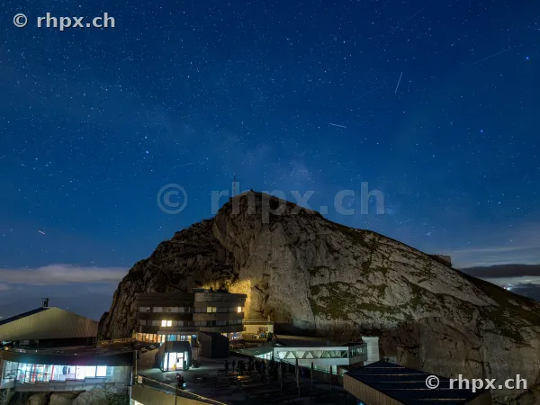 View of the Pilatus summit at night with starry sky