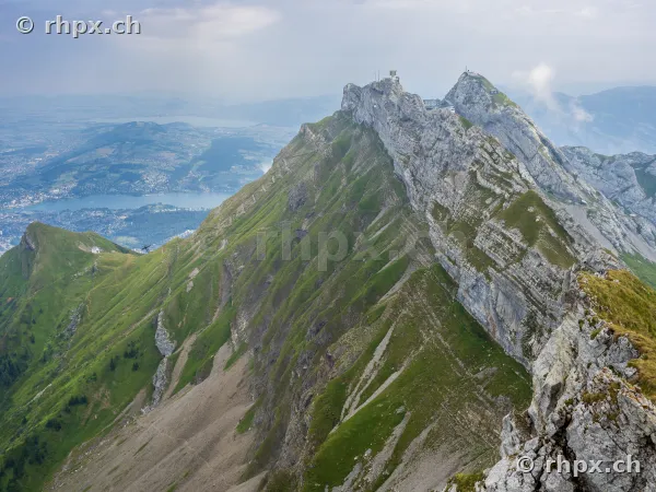Aerial view of the Pilatus summit area overlooking Lake Lucerne