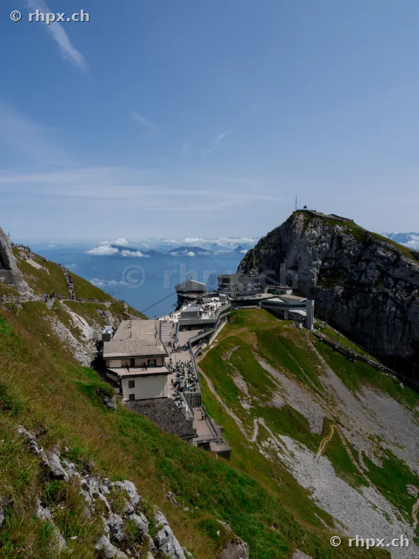 View of the hotel and mountain station facilities on Mount Pilatus in daylight