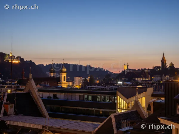 View over the rooftops of Lucerne at sunset