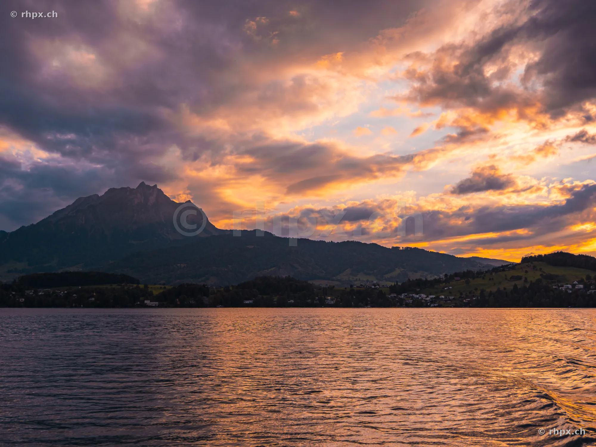 Mount Pilatus above Lake Lucerne at sunset