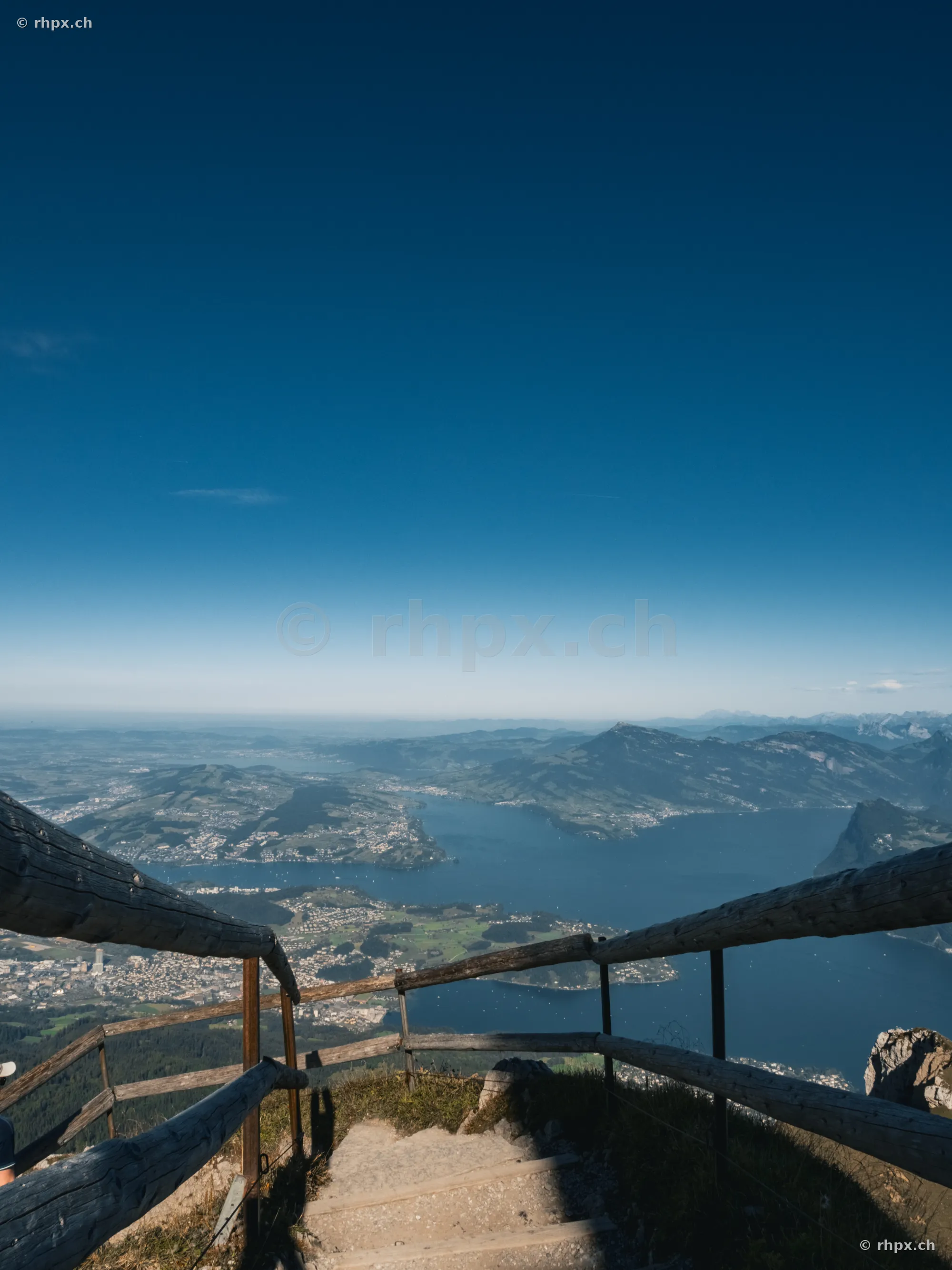 View from the Pilatus mountain stairs overlooking Lake Lucerne and Central Switzerland