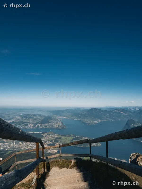 View from the Pilatus mountain stairs overlooking Lake Lucerne and Central Switzerland